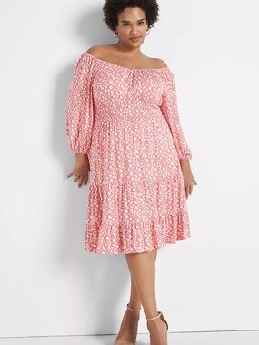 Lane Bryant Convertible Off-The-Shoulder Tiered Fit & Flare Dress Pink Daisy’s
